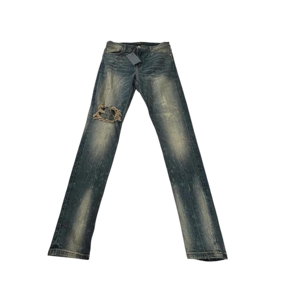 ORO Jeans Men 34x32 Skinny Distressed Los Angeles NEW Dark Wash Grunge NWT LA